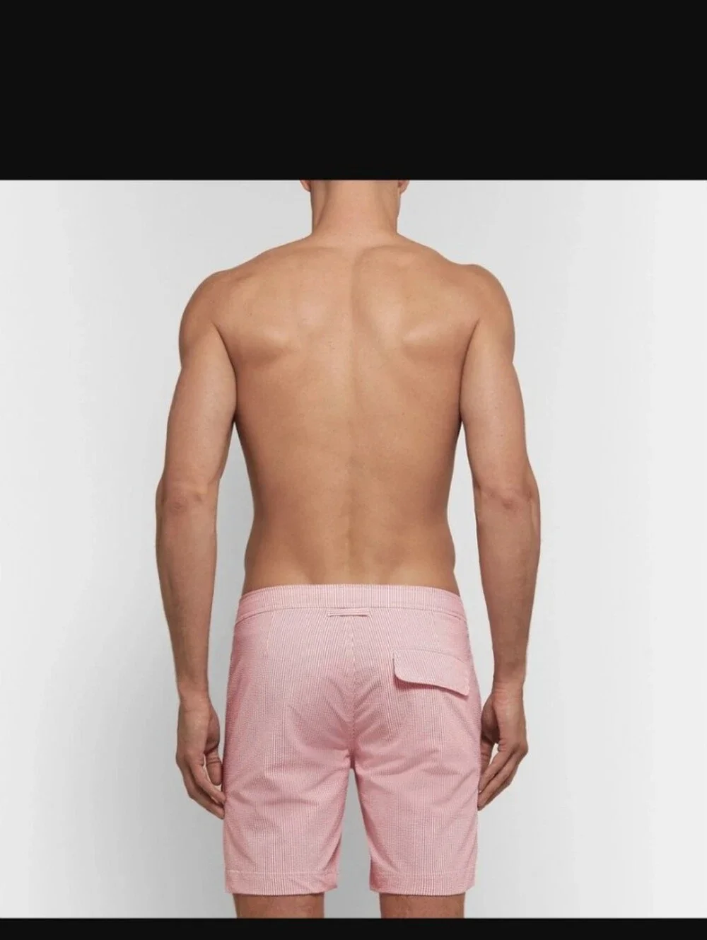🌁 EUC: ONIA; MENS CALDER, STRIPED STRETCH SEERSUCKER SWIM SHORTS, BRICK/32